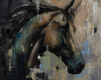 Pintura al óleo original de Wildbrush, retrato de caballo para pared, obra de arte ecuestre contemporánea.