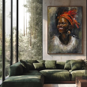 Canvasprint van een Nubische prinses, portret van een Afrikaanse vrouw, vorstelijke culturele wanddecoratie, blikvanger. afbeelding 3