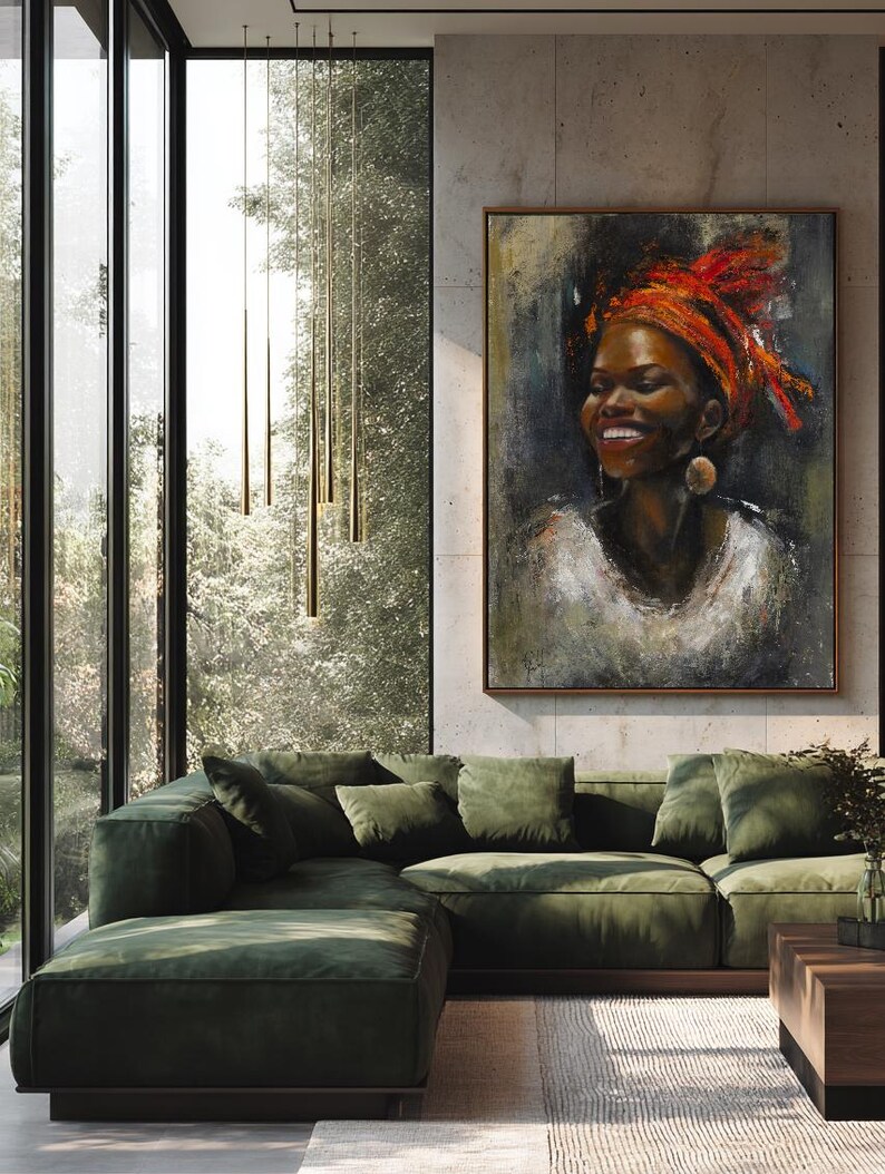 Canvasprint van een Nubische prinses, portret van een Afrikaanse vrouw, vorstelijke culturele wanddecoratie, blikvanger. afbeelding 3