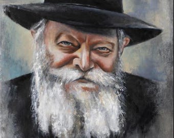 The Lubavitcher Rebbe  Original Oil Painting by Galit Cohen Jewish Spiritual Art