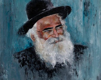 Rabbi Yoram Abergel Original Oil Painting, Sephardic Rabbi Portrait, Judaica Wall Art