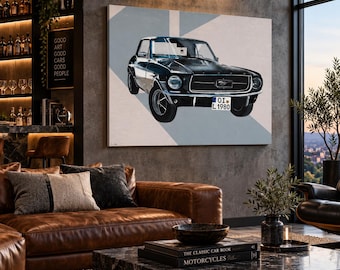 Classic Mustang Oil Painting Print: Car Collector Canvas Art by Orian Izhak