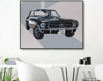 Classic Mustang Oil Painting: Car Collector Canvas Print by Orian Izhak