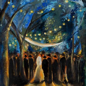 Original-Ölgemälde „Chuppa mit Sternennacht“, jüdische Hochzeitskunst, romantische Wanddekoration im Judaica-Stil Bild 1