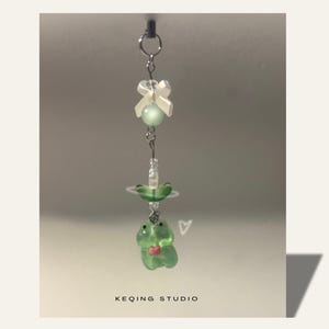 Cute Frog Phone Charm mushroom bow clear handmade Green y2k aesthetic