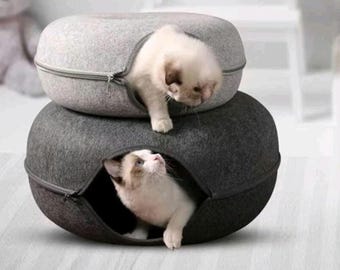 Multi-Cat Cave Bed: Washable Felt Tunnel, Donut Design
