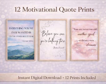 Motivational Quote Wall Art Set, Printable Inspirational Quotes, Minimal Home Office Decor, Instant Download