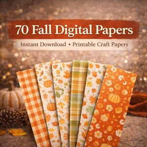 Fall Digital Paper Bundle 70 Seamless Patterns, Thanksgiving Scrapbook Paper, Pumpkin Autumn Craft Paper, 12x12 JPG Cricut Download
