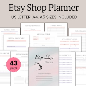 Planificador de tienda de Etsy, planificador sencillo en rosa y gris para vendedores de Etsy, tamaño carta A4 A5, PDF, seguimiento de compras de pedidos de Etsy, PDF imprimible de éxito de Etsy