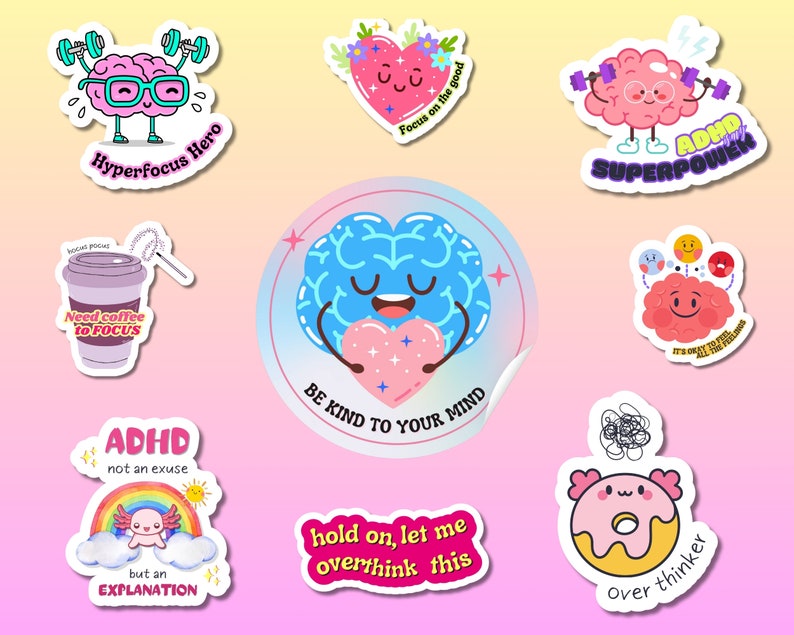 99 ADHD Stickers, Planner Stickers, Mental Health, Neurodiversity ...