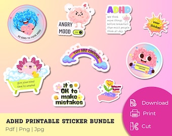 99 ADHD-klistermärken, Planer stickers, Mental hälsa, Neurodiversitet (digital nedladdning)