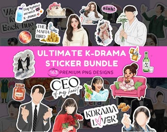 K-Drama Meme Stickers 163 Digital Clipart PNG Bundle for Goodnotes and Printable Scrapbooking