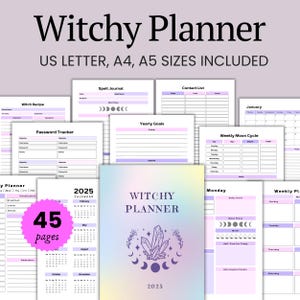 Witchy Planner, Witchy Digital Printable Journal, Tarot Journal, Daily Manifestation Pdf, Weekly Moon Cycle, Magical Goal, Letter Size A4 A5