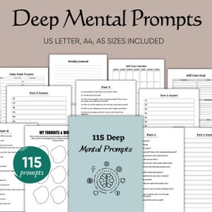115 Tiefe Journal Anweisungen PDF, Psychische Gesundheit Printable Journal Seiten, Dankbarkeit, Selbstreflektion, Anweisungen für persönliches Wachstum US letter A4 A5