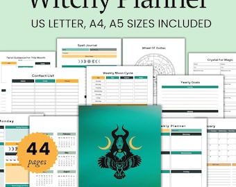 Undated Witchy Planner Printable Kit: Astrology, Tarot, Moon Calendar (PDF)