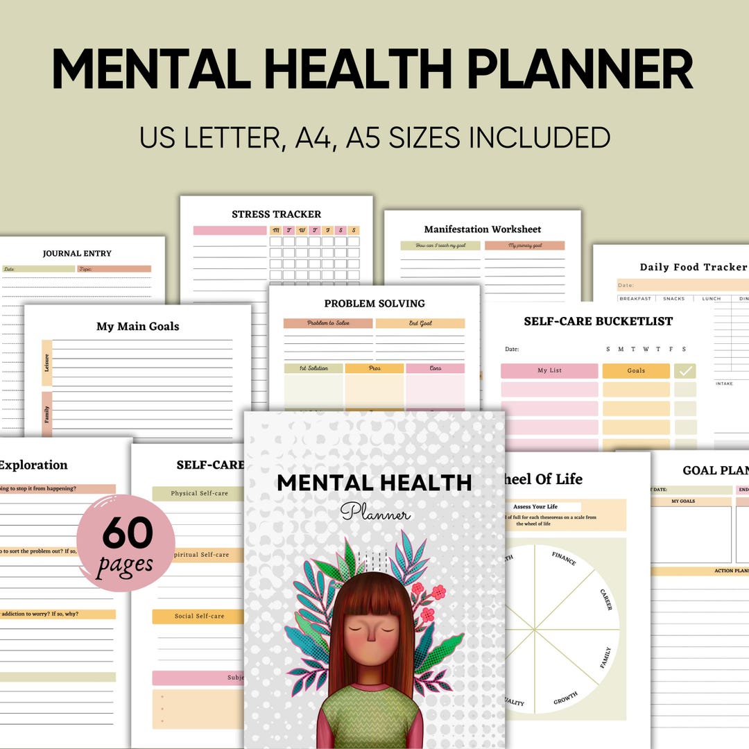 Printable Mental Health Planner, Anxiety Planner, Self Care Checklist ...