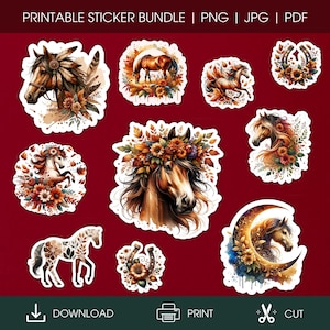 Floral Horse Stickers: Equestrian Planner Stickers PNG, PDF, JPG Digital Download