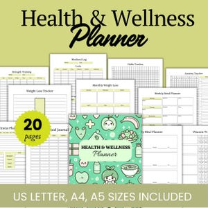 Gesundheits- & Wellnessplaner: Self Care, Fitness, Food Journal (PDF)