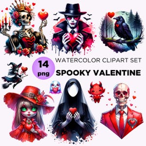 14 Creepy Valentine Clipart Set For Planner Sublimation Craft Scrapbooking&Junk Journal, Spooky Valentines Day Card PNG Voodoo Dolls Vampire