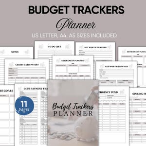 Budgettracker Afdrukbare planner, noodfonds, pdf-tracker voor betalingsplan, creditcardbetaling, pensioenplanning, nettowaarde-tracker