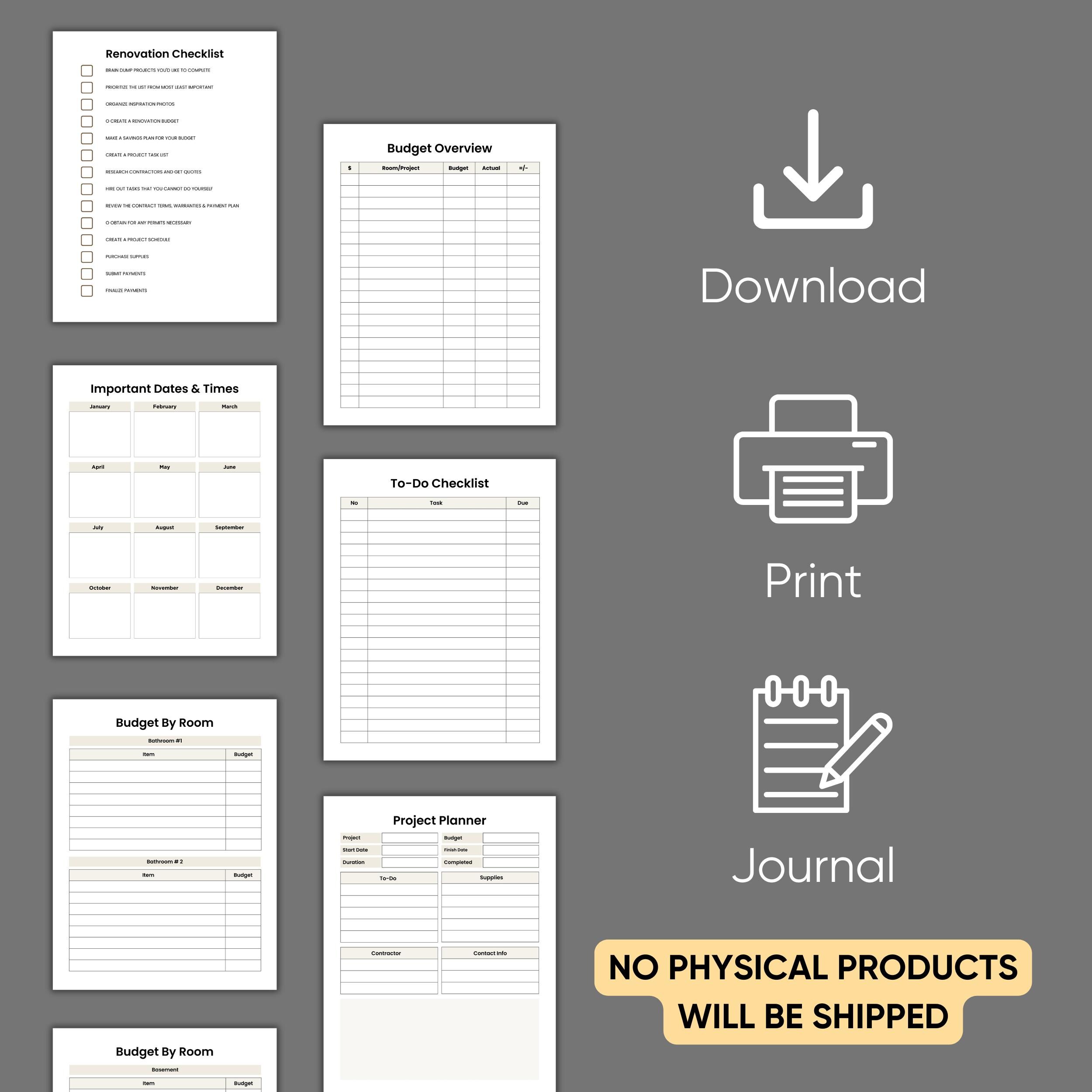 Home Renovation Planner: Budget, Checklist, Interior Design (PDF ...