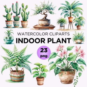 Indoor Plant Clipart Set,Watercolor Potted Greenery PNG for Scrapbook Sticker Plant Wall Art Boho Decor, Houseplant Mom PNG,Digital Download