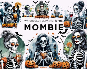 Halloween Skeleton Mom Clipart, Mombie PNG, Spooky Digital Download