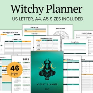 2025 Witchy Planner Printable Kit, Astrology Planner, Moon Calendar, Tarot Journal, Grimoire Journal Printable, Manifestation PDF, 3 Sizes