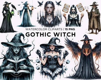 Creepy Gothic Witch Dark Academia Clipart, Gothic Witchcraft & Occult Art PNGs Digital Download