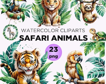 Watercolor Safari Animals Clipart: Jungle Nursery Art (Digital Download)