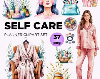 Self Care Clipart Bundle: Spa, Meditation, Skincare PNG (Digital Download)