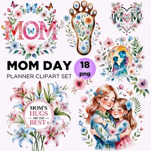 Mama Tag Clipart Bundle für Karte, die Scrapbook, Aquarell Mama und Kind PNG, Beste Mama Clipart, Frühling Floral Nettes Geschenk für Mama, Muttertag
