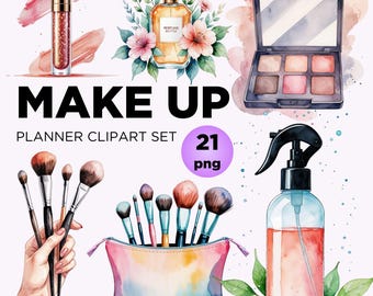 Watercolor Makeup Clipart Bundle: Glam Beauty Planner Graphics (PNG Digital Download)
