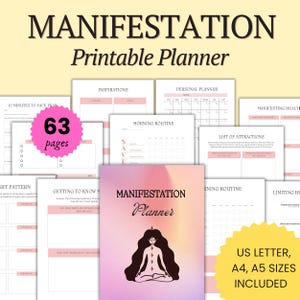 Manifestation Printable Planner Pink, Law of Attraction Workbook, Dream Planner PDF, Vision Board, Manifesting Cheat Sheet,Daily Mindfulness
