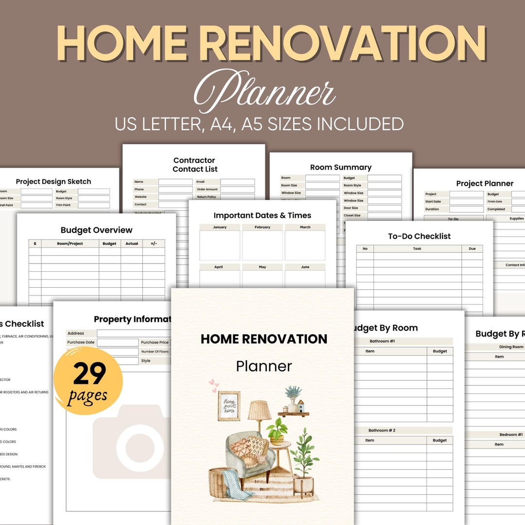 Home Renovation Planner: Budget, Checklist, Interior Design (PDF ...