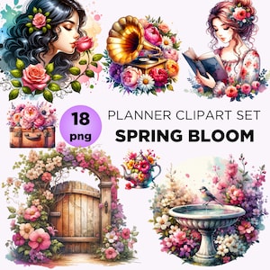 Watercolor Spring Flowers Clipart: 18 PNG Floral Bloom Graphics (Commercial Use)