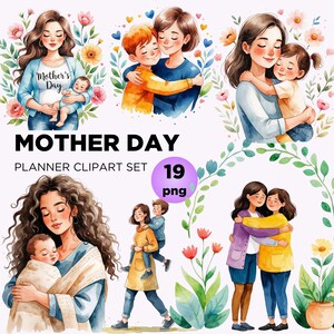 Dia das Mães Clipart para fazer cartões Artesanato Scrapbook, Melhor Mãe de Todos os Tempos PNG, Aquarela Mãe Criança Bebê Clipart, Mamãe Vovó Maio Clipart PNG