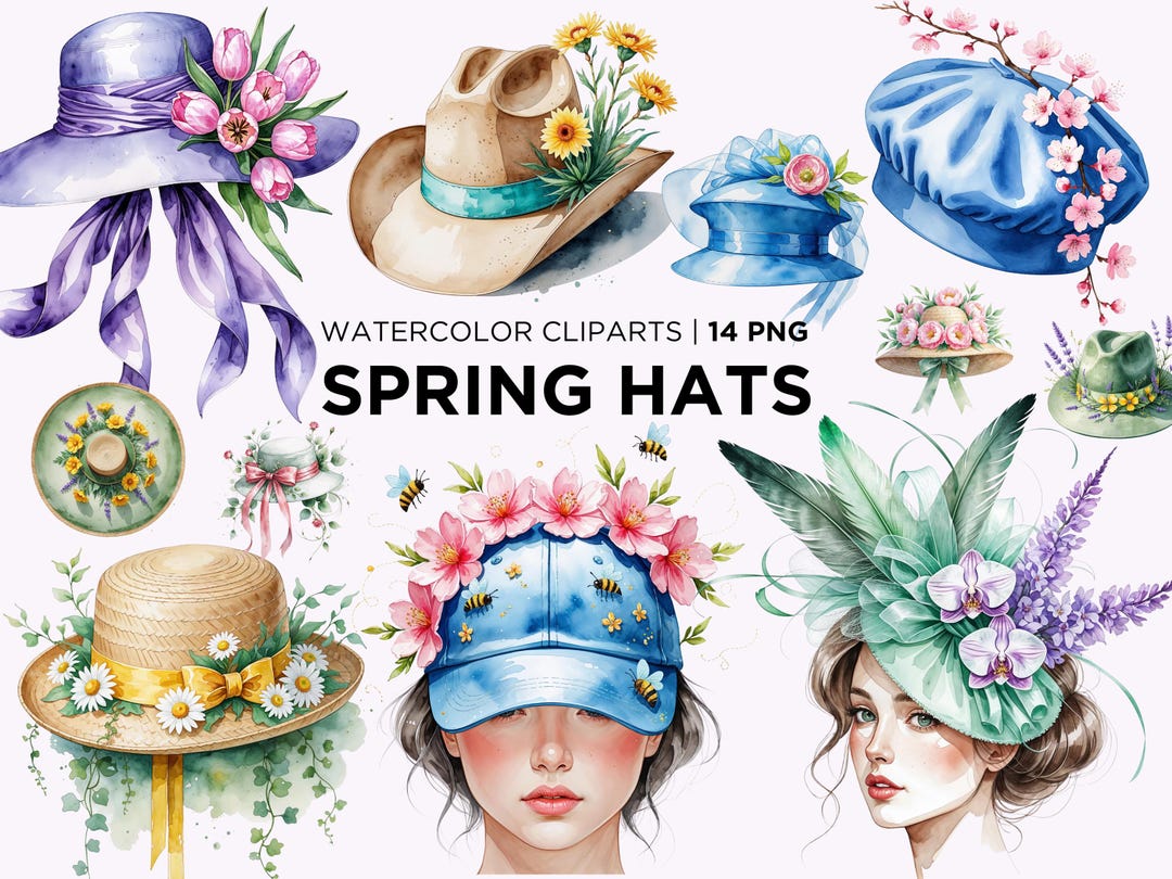Spring Floral Womens Hats Clipart PNG, Watercolor Derby Day Fashion ...