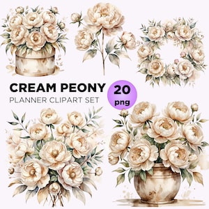 Pfingstrose Clipart Set, Aquarell Pastell Pfingstrose Blumenstrauß Blumenrahmen Grün PNG für Hochzeitsdekor, Grußkarte, Einladung, digitaler Download