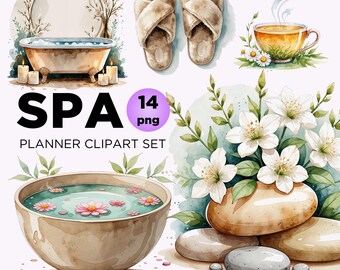 Aquarell Spa Clipart Bundle: Lavendel & Hautpflege (PNG)