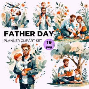 Bundle de cliparts fête des pères, père et fils de pêche PNG, clipart mignon père fille pour carte, cadeau bricolage, parfait pour une bonne fête des pères