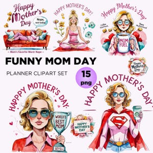 Fête des mamans drôle pour sublimation de fabrication de cartes, aquarelle des cliparts de maternité insolites, meilleur jamais mère PNG, SPA maman Png, clipart maman sarcastique