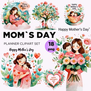 Mama Tag Clipart Bundle für Karte, die Scrapbook, Aquarell Mama und Kind PNG, Beste Mama Clipart, Frühling Floral Nettes Geschenk für Mama, Muttertag