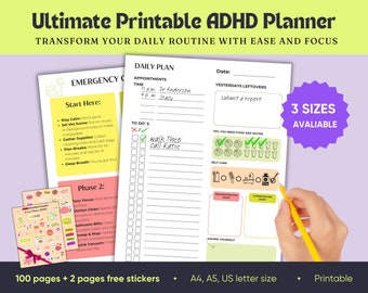 ADHD-planner afdrukbaar, zelfzorgdagboek, dagelijkse planner (digitale download)