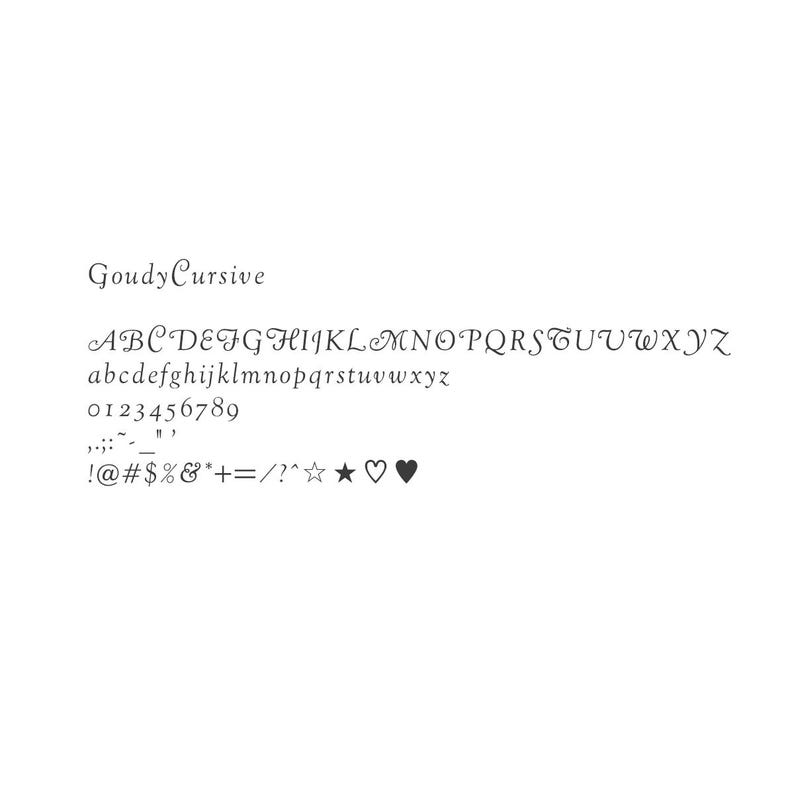 Goudy Cursive Goudy Cursive Brass Alphabet Stamp Set for Leather, Numbers & Symbols ...