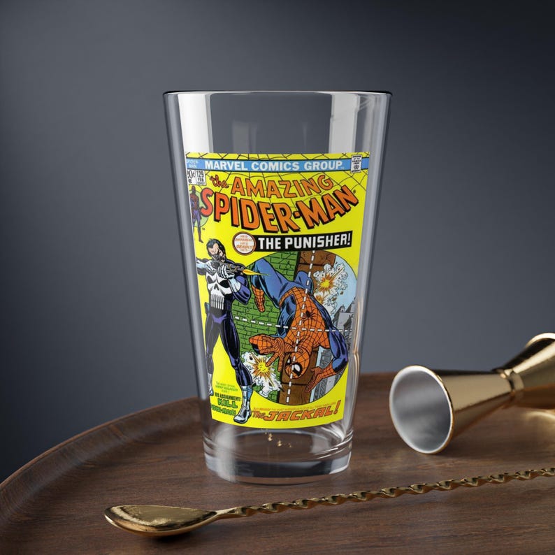 スパイダーマン パニッシャー コミックカバー 16オンス グラス（タンブラー＆シェーカー） 画像 5