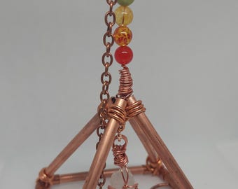Copper Healing Chakra Pyramid 3 inch hanging pyramid with crystals