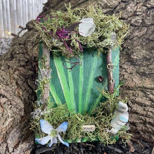 Handcrafted Fairy Door with Crystal Gemstone – Magical Mini Portal
