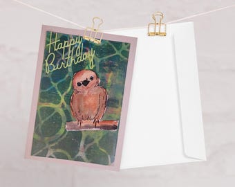Cartão de aniversário de pássaro marrom | Individual | Cartão em branco | Amantes de pássaros | Arte da natureza | Cartão de aniversário