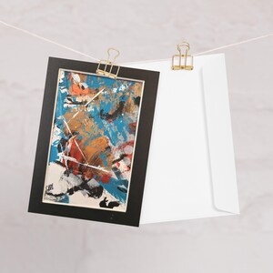 Blau, Orange, & Rot Abstrakte Grußkarte | Individuell | Leere Karte | Kunstliebhaber | Moderne Kunst | Künstlerische Karte | Gedruckte Handgemalte Karte